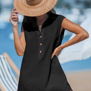 Classy CupShe Black Swim Coverup With Collar NWT Small
